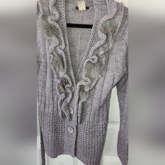 Feline Fancy Sweater Faux Fur gray CROCHET Size Small - Picture 7 of 10